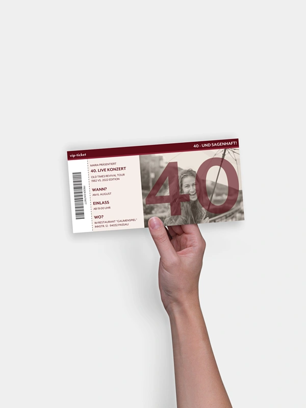 Einladung 40. Geburtstag Konzert Ticket