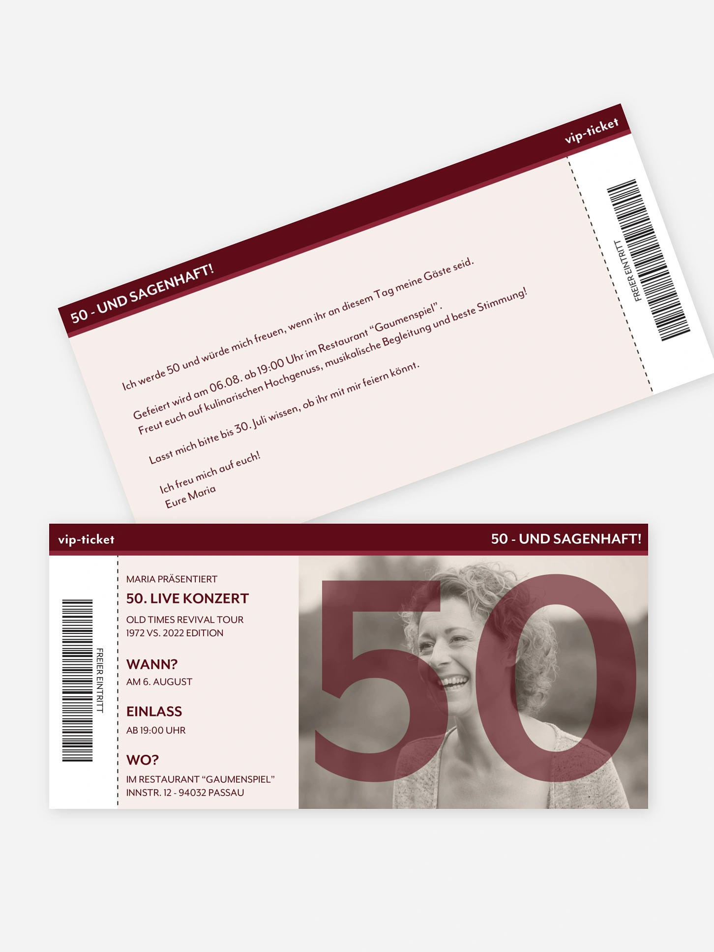 Einladung 50. Geburtstag Konzert Ticket