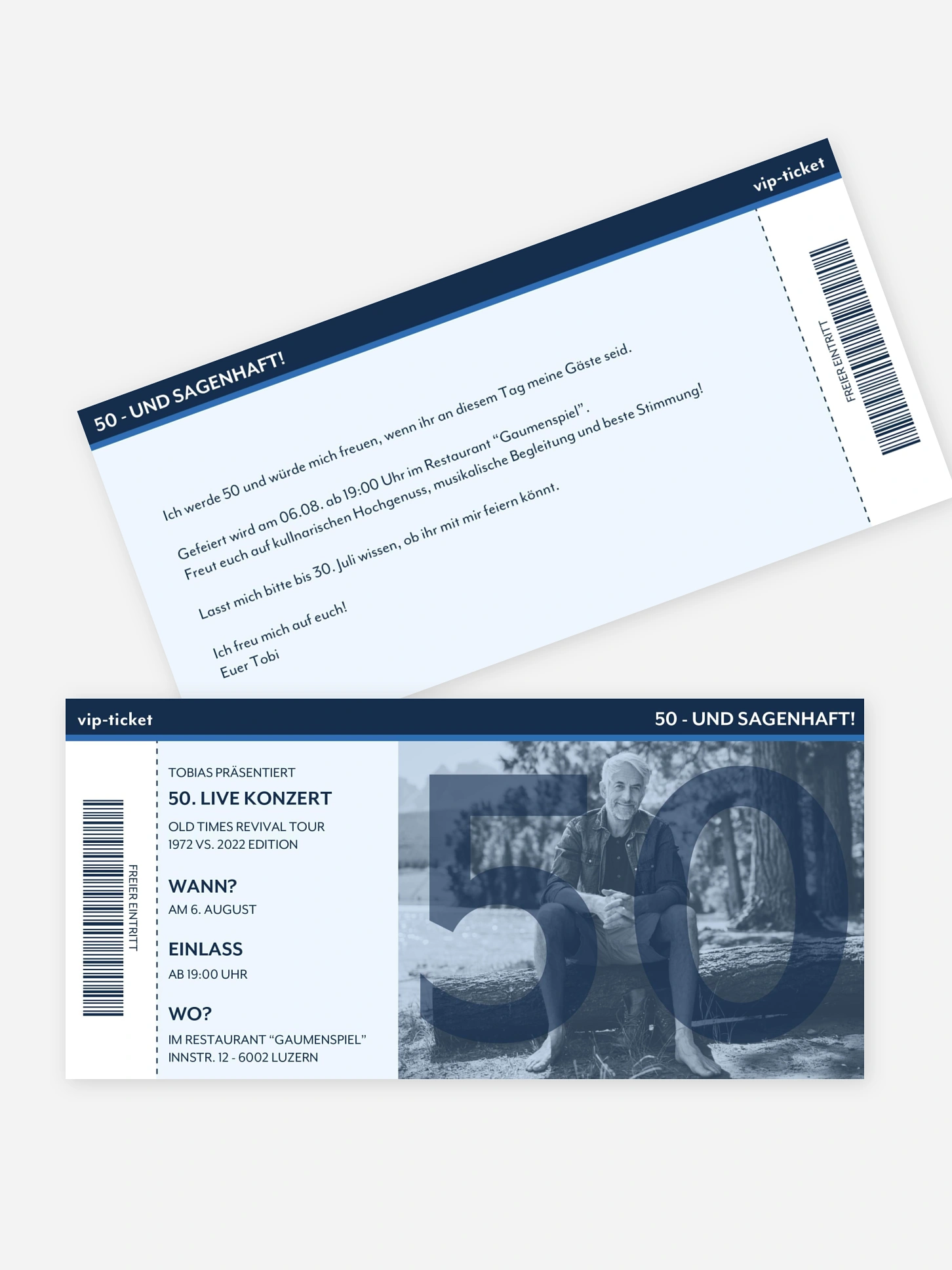 Einladung 50. Geburtstag Konzert Ticket