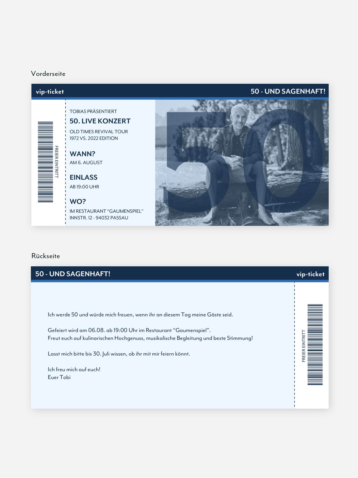 Einladung 50. Geburtstag Konzert Ticket