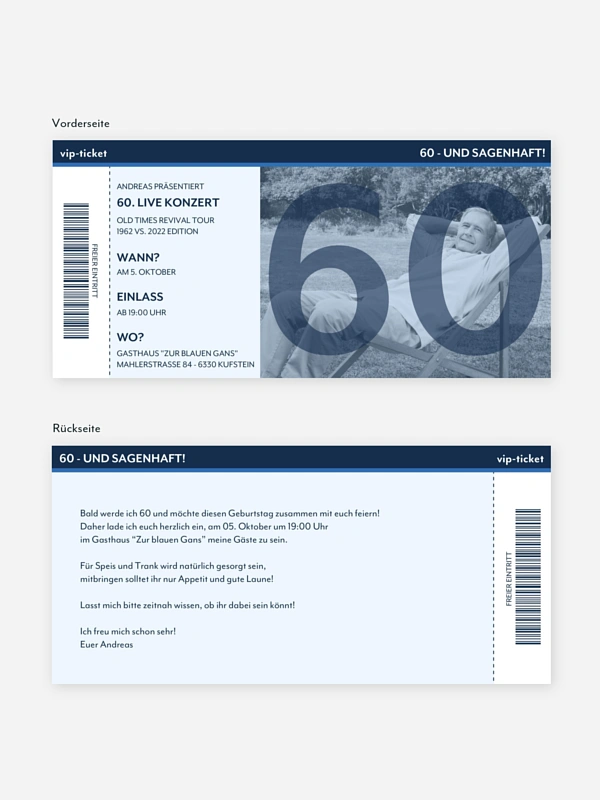 Einladung 60. Geburtstag Konzert Ticket