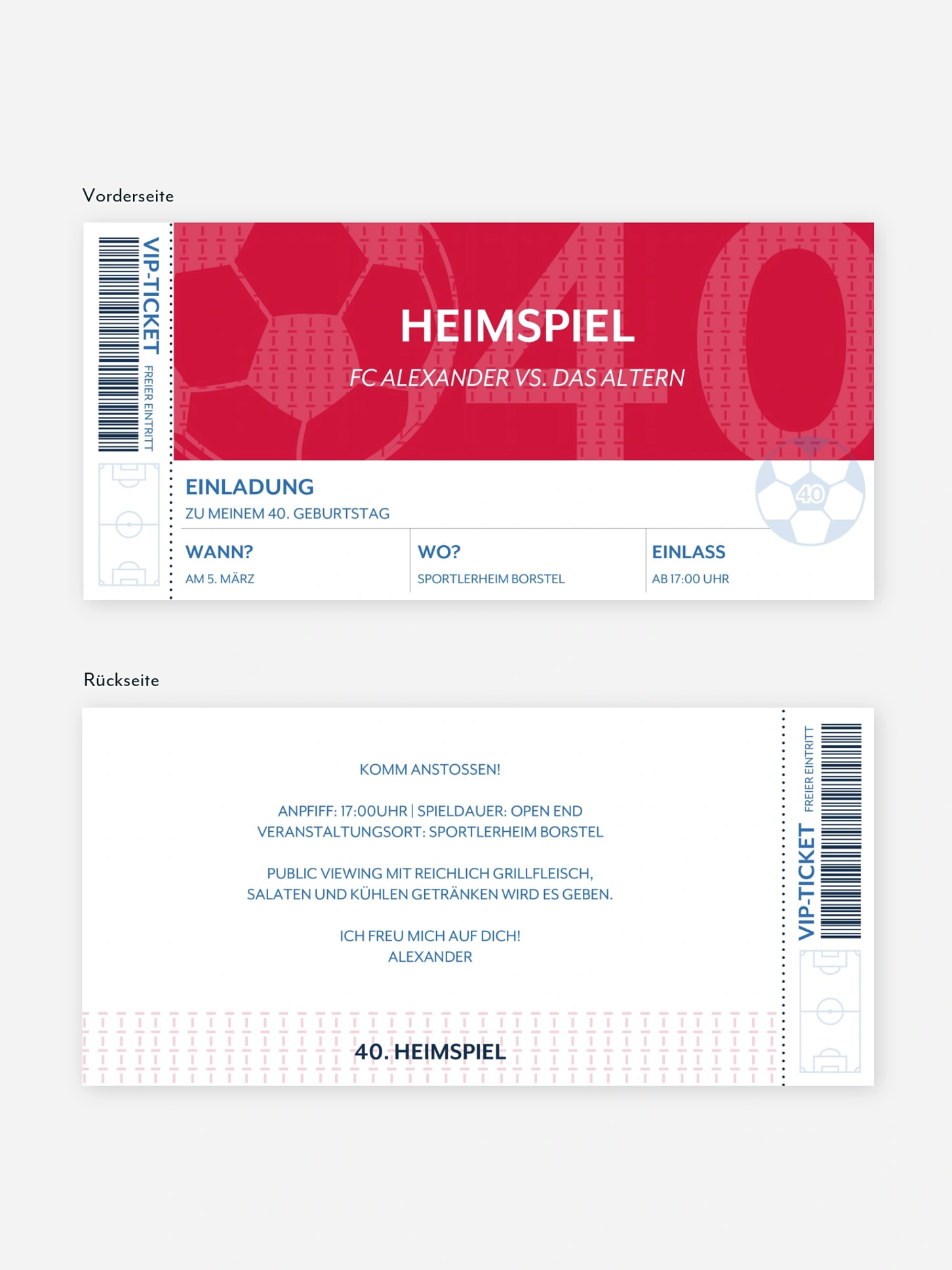 Einladung 40. Geburtstag Ticket