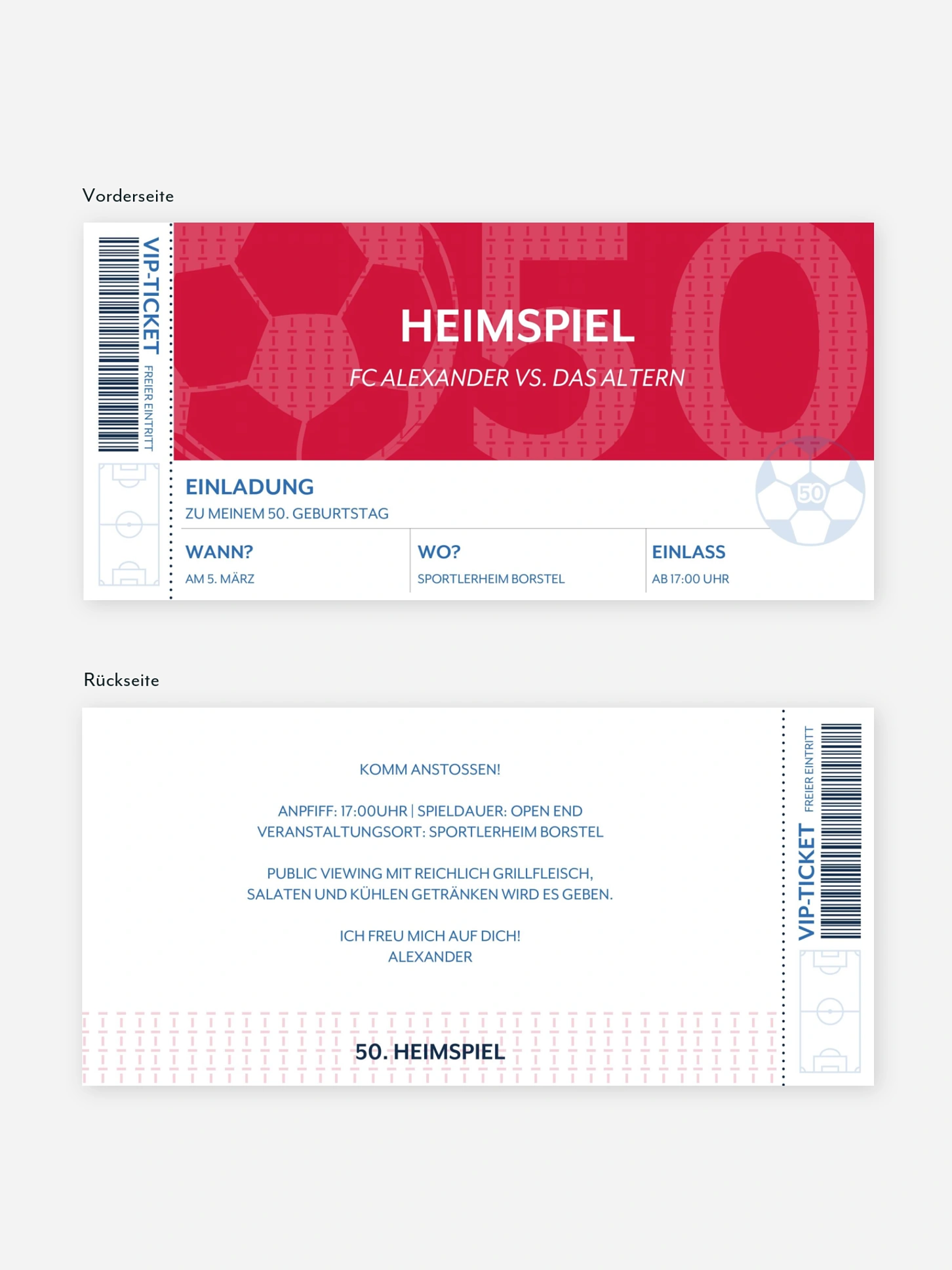 Einladung 50. Geburtstag Ticket