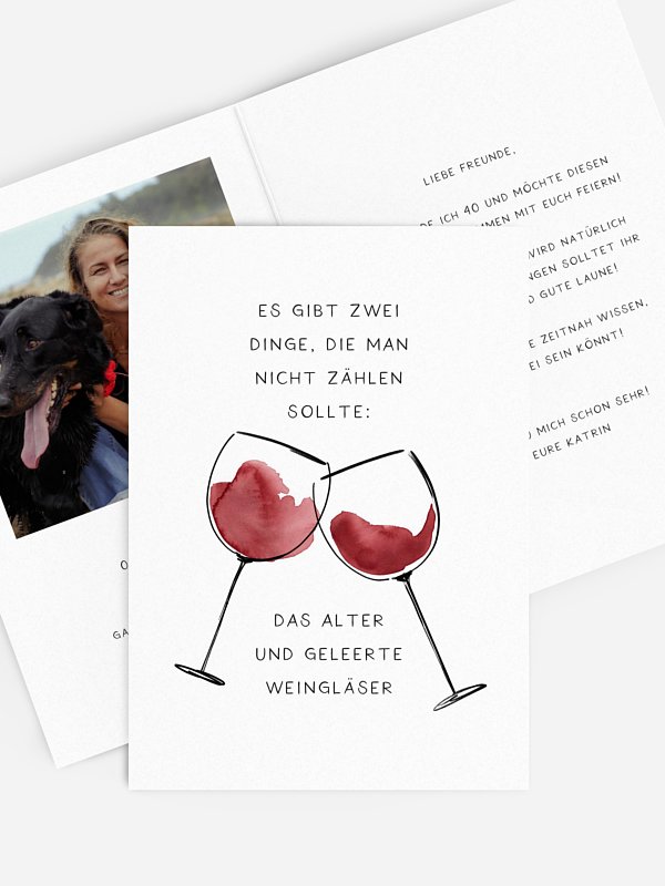 Einladung 40. Geburtstag Weingläser