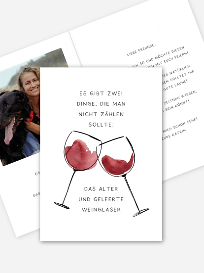 Einladung 40. Geburtstag Weingläser