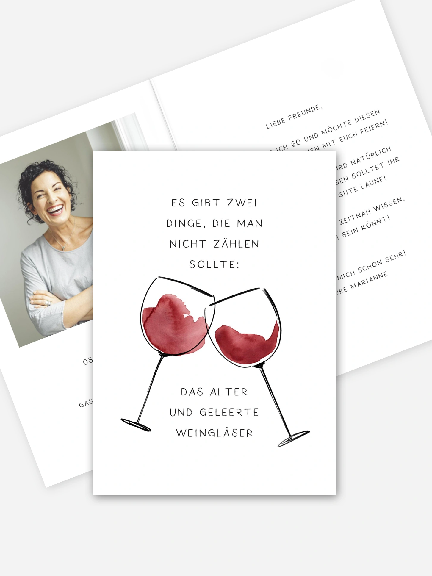 Einladung 60. Geburtstag Weingläser