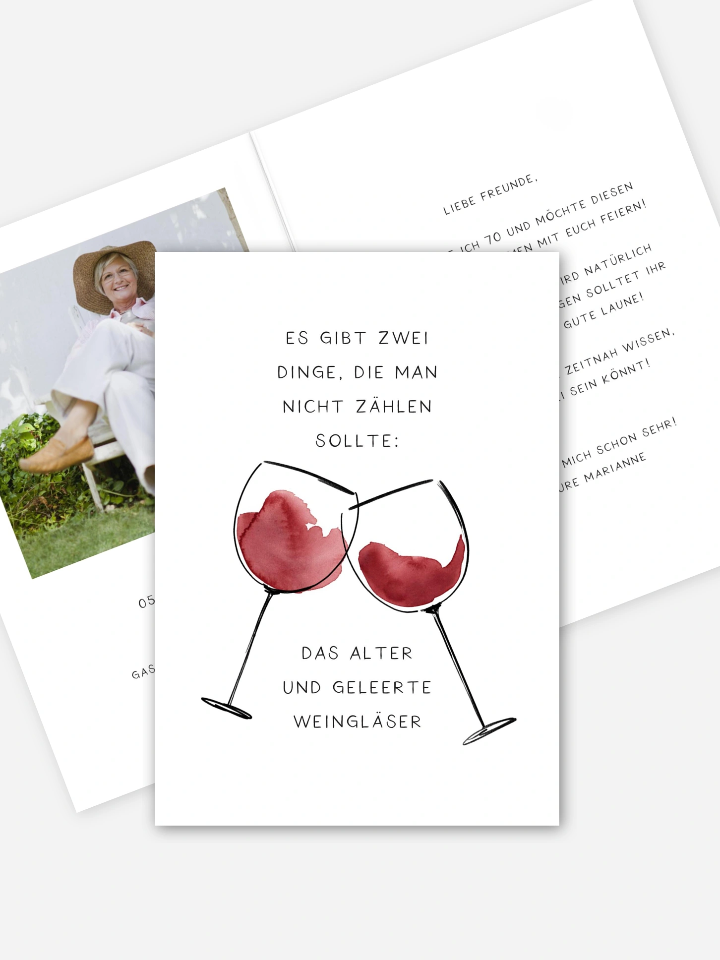 Einladung 70. Geburtstag Weingläser