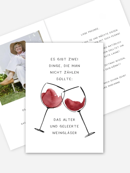 Einladung 70. Geburtstag Weingläser