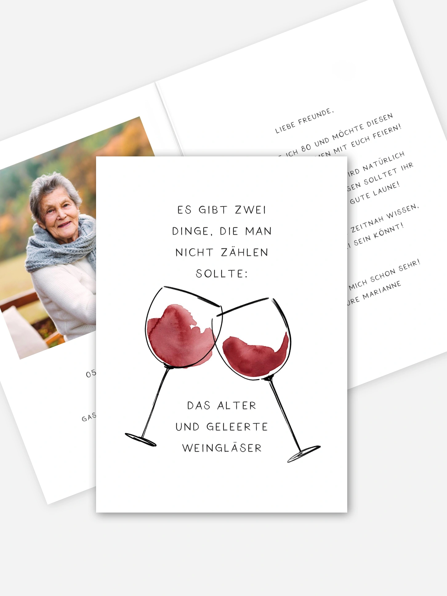 Einladung 80. Geburtstag Weingläser