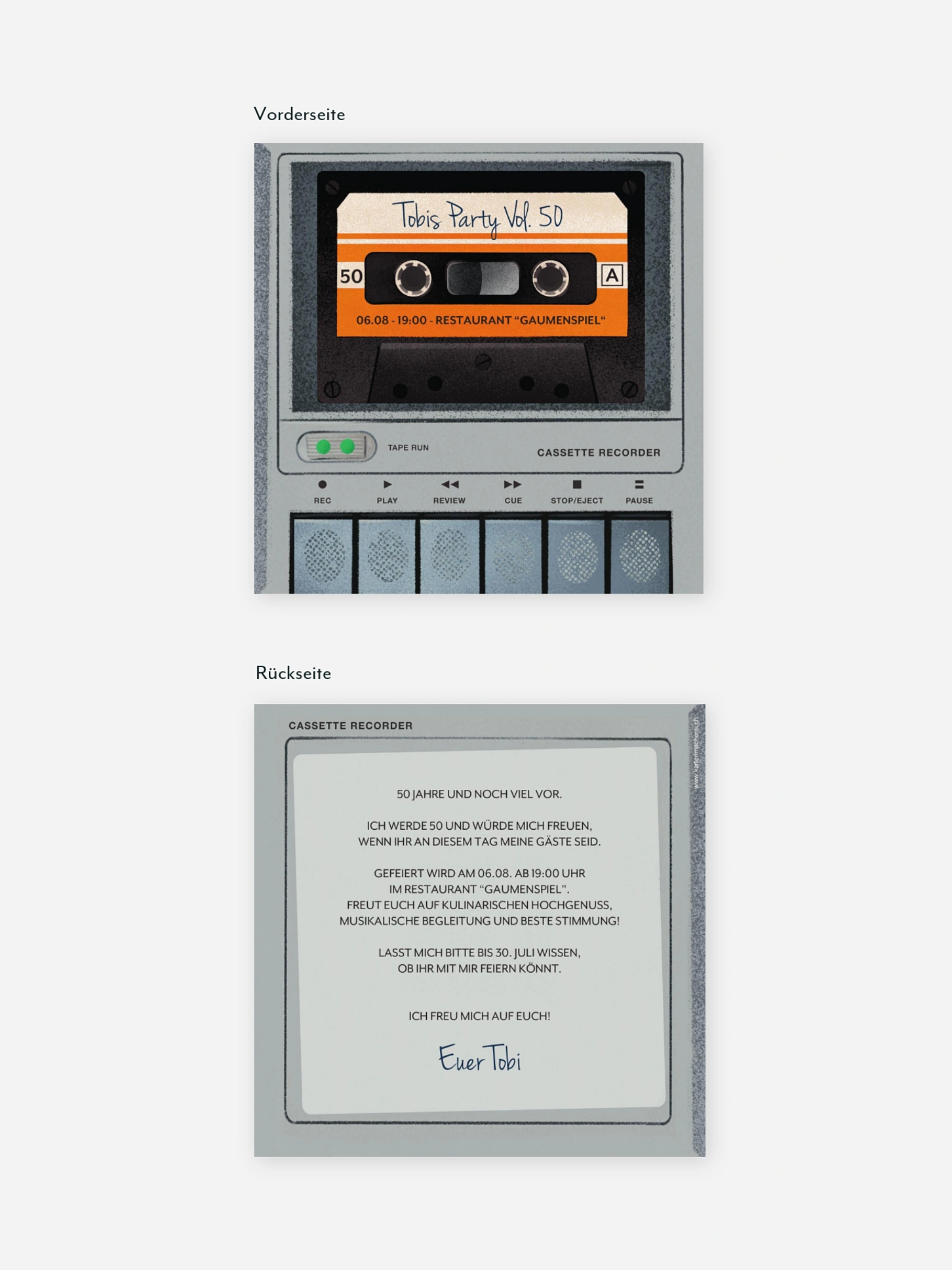 Einladung 50. Geburtstag Tapedeck