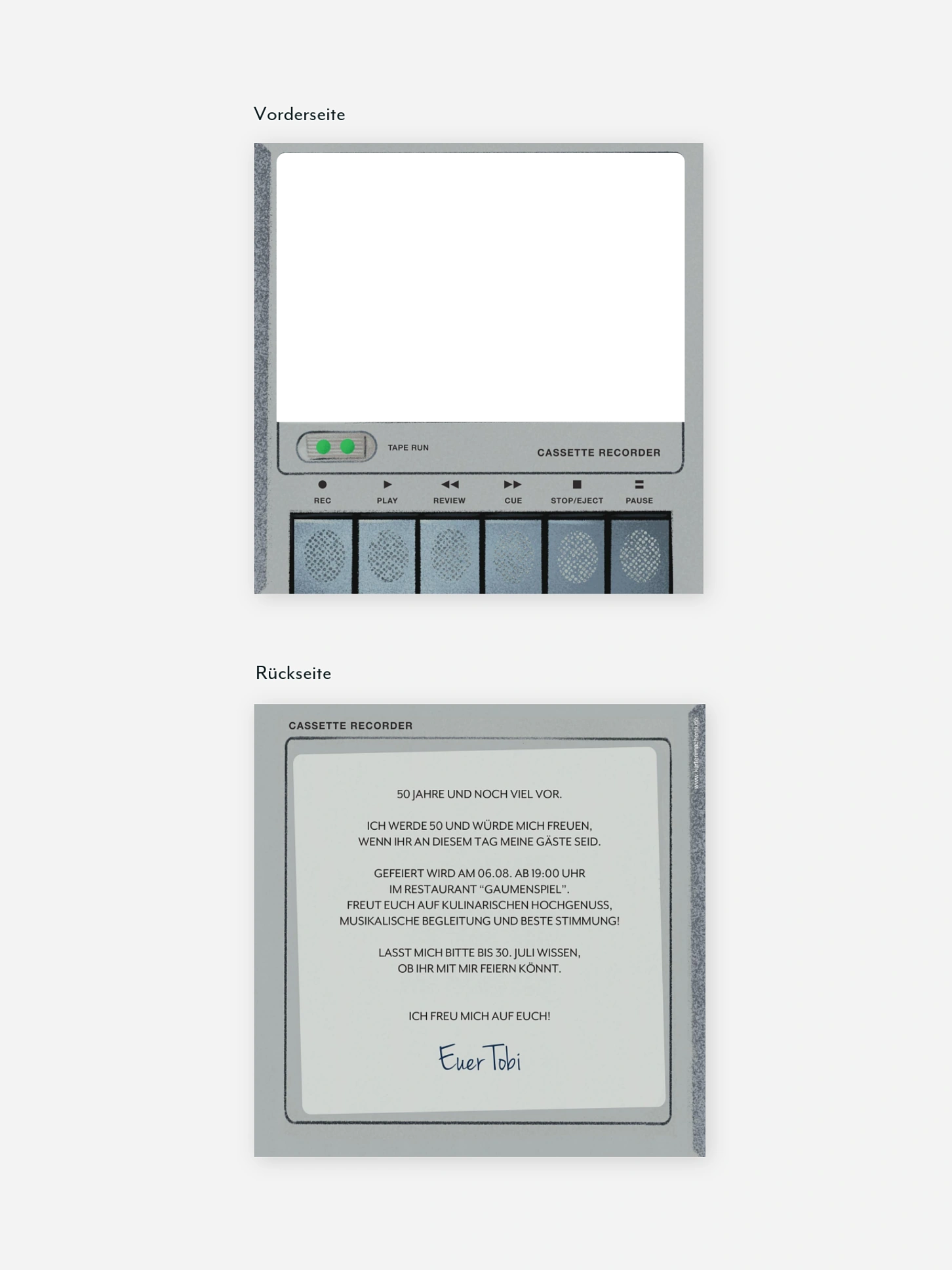 Einladung 50. Geburtstag Tapedeck