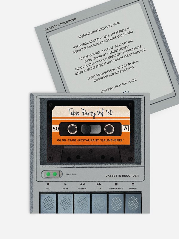 Einladung 50. Geburtstag Tapedeck