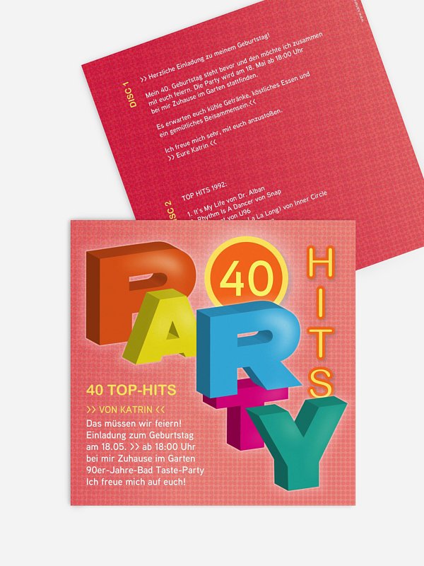 Einladung 40. Geburtstag Party Hits