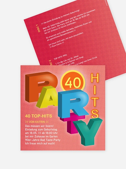 Einladung 40. Geburtstag Party Hits