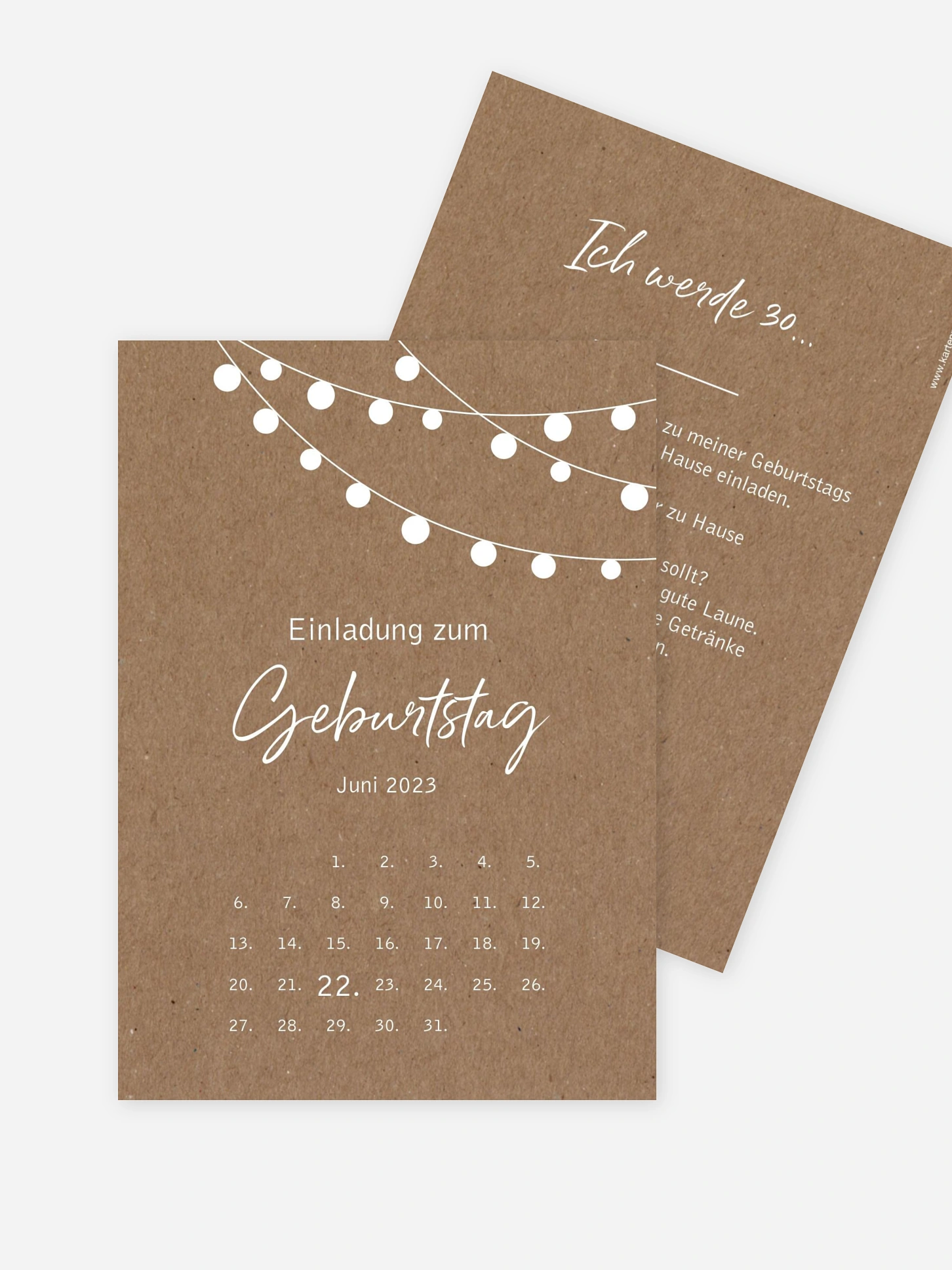 Einladung 30. Geburtstag in weiss, Postkarte hoch zum selbst gestalten. Geburtstagseinladung Design: Lichterzauber. Kartenmacherei Geburtstag|
