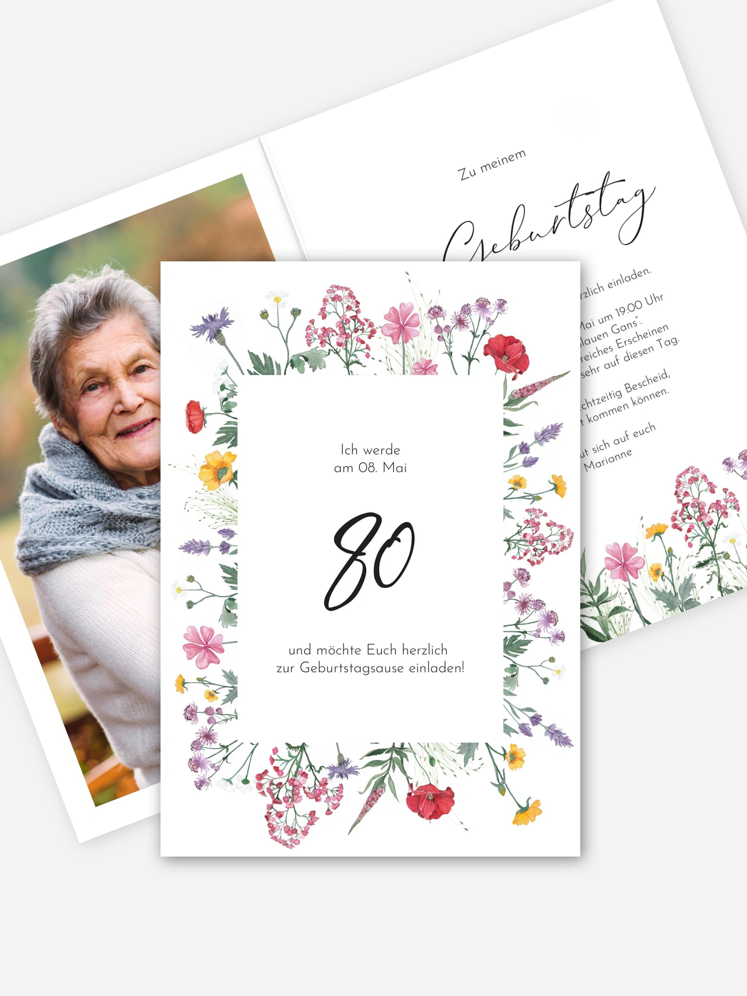 Einladung 80. Geburtstag Wildflower