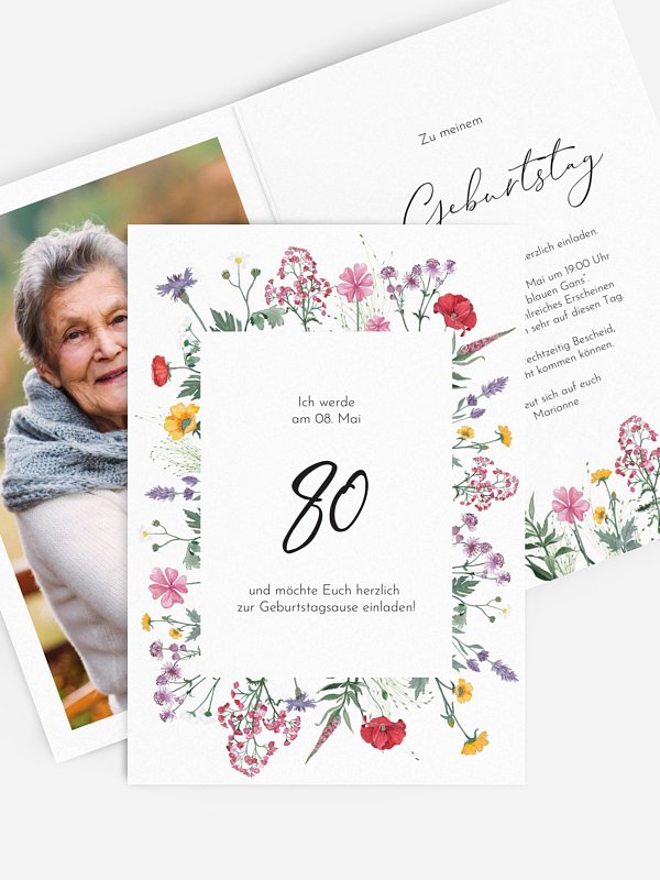 Einladung 80. Geburtstag Wildflower