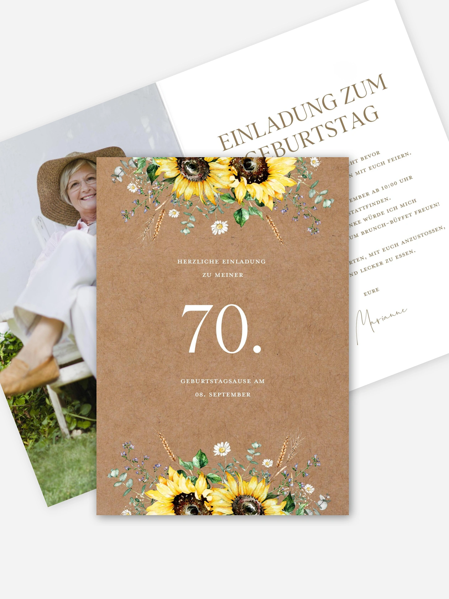 Einladung 70. Geburtstag Sunflower Dream
