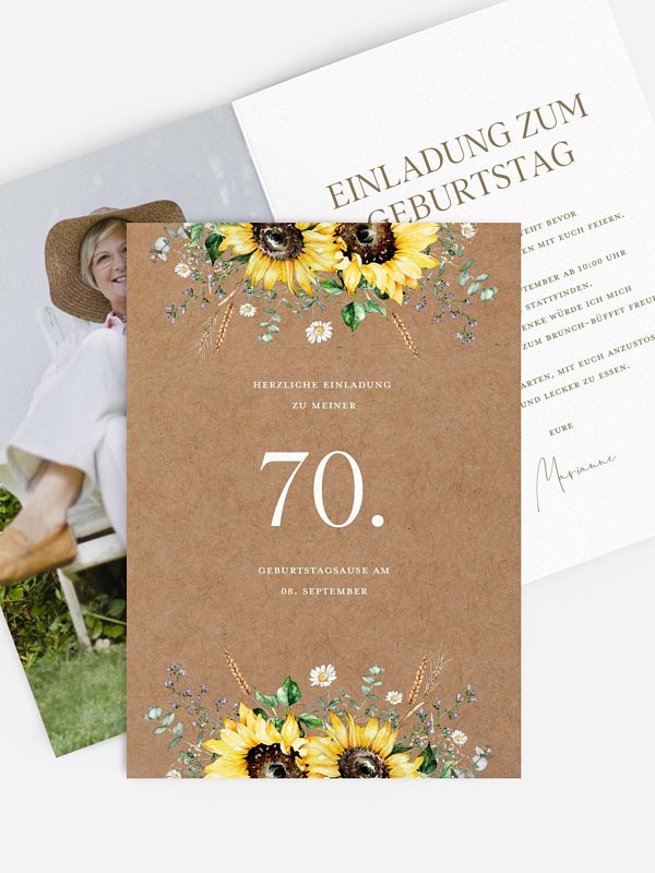 Einladung 70. Geburtstag Sunflower Dream