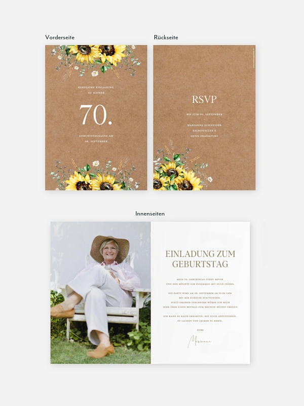 Einladung 70. Geburtstag Sunflower Dream