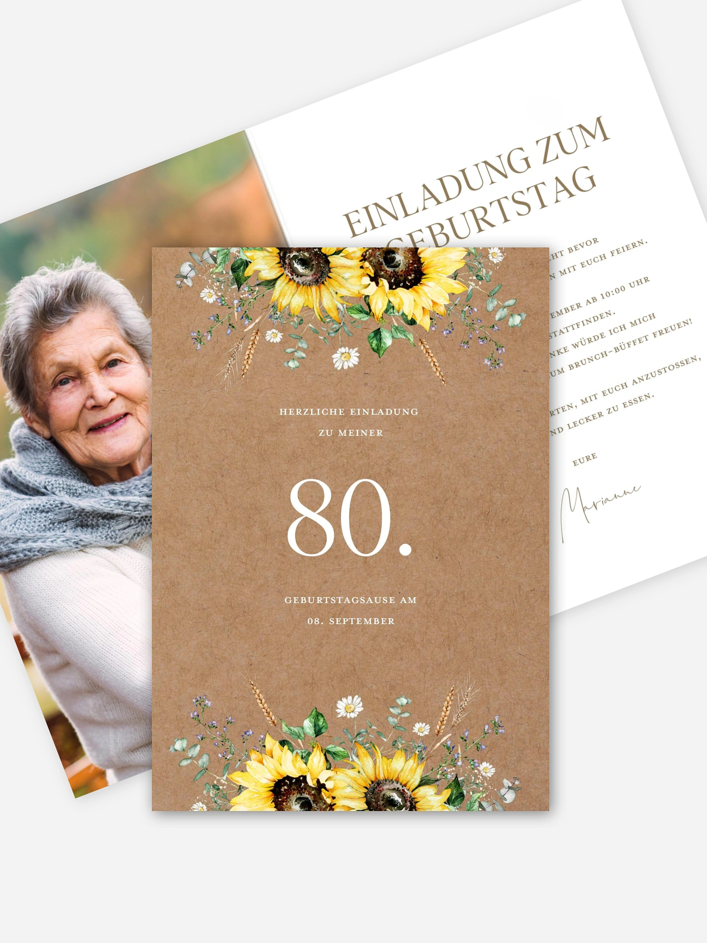 Einladung 80. Geburtstag Sunflower Dream