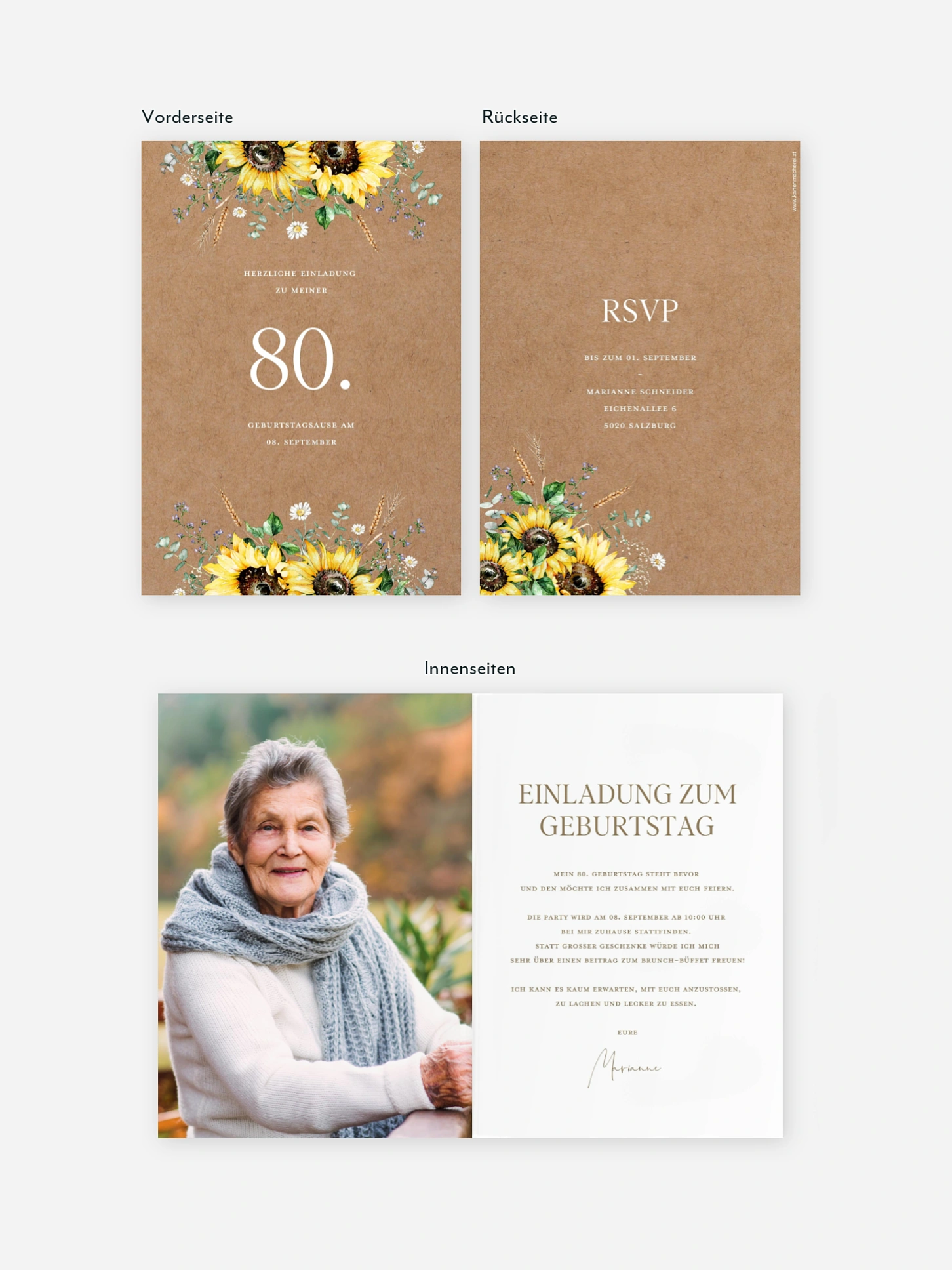 Einladung 80. Geburtstag Sunflower Dream