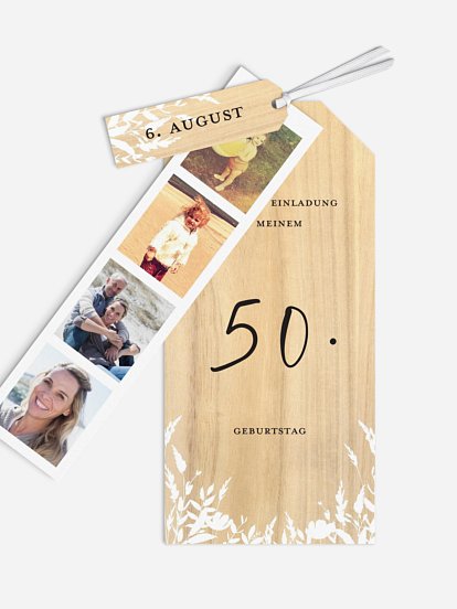 Einladung 50. Geburtstag Wooden Flower