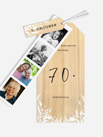 Einladung 70. Geburtstag Wooden Flower