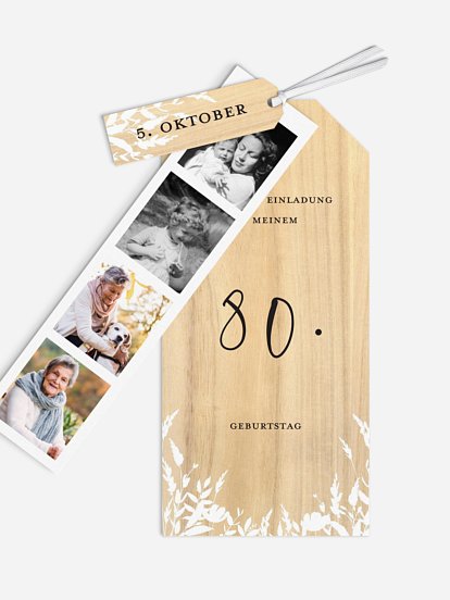 Einladung 80. Geburtstag Wooden Flower