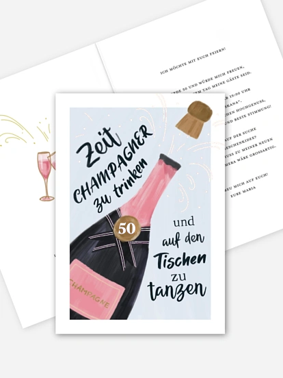 Einladung 50. Geburtstag Champagner Feier