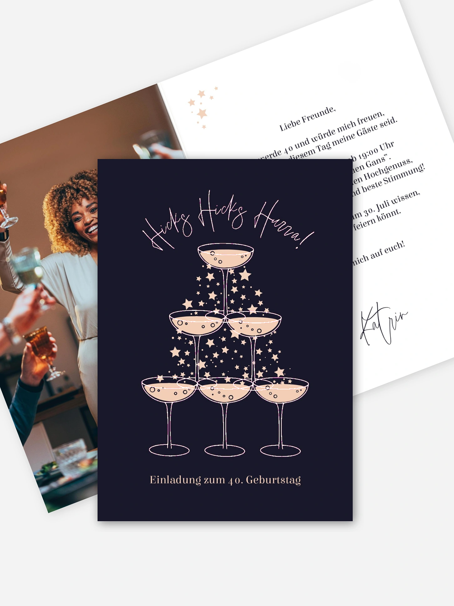 Einladung 40. Geburtstag Champagne Tower