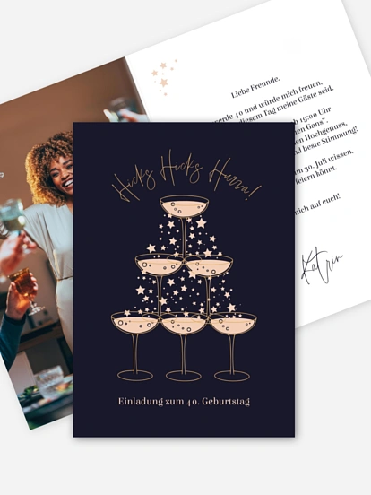 Einladung 40. Geburtstag Champagne Tower