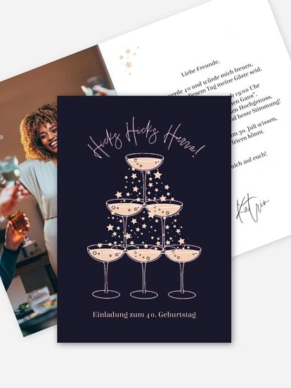 Einladung 40. Geburtstag Champagne Tower