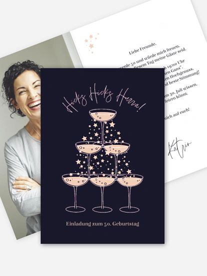 Einladung 50. Geburtstag Champagne Tower
