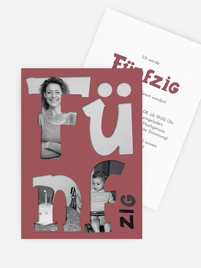 Einladung 50. Geburtstag Cut Out