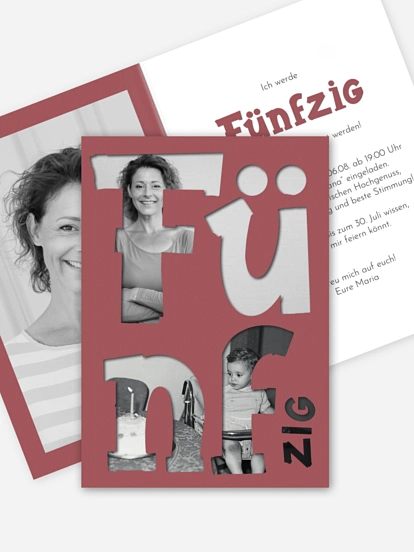 Einladung 50. Geburtstag Cut Out