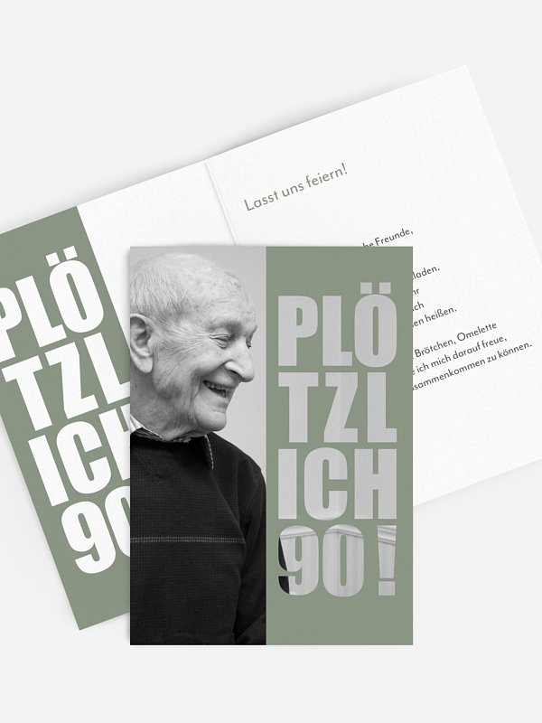 Einladung 90. Geburtstag "Plötzlich"