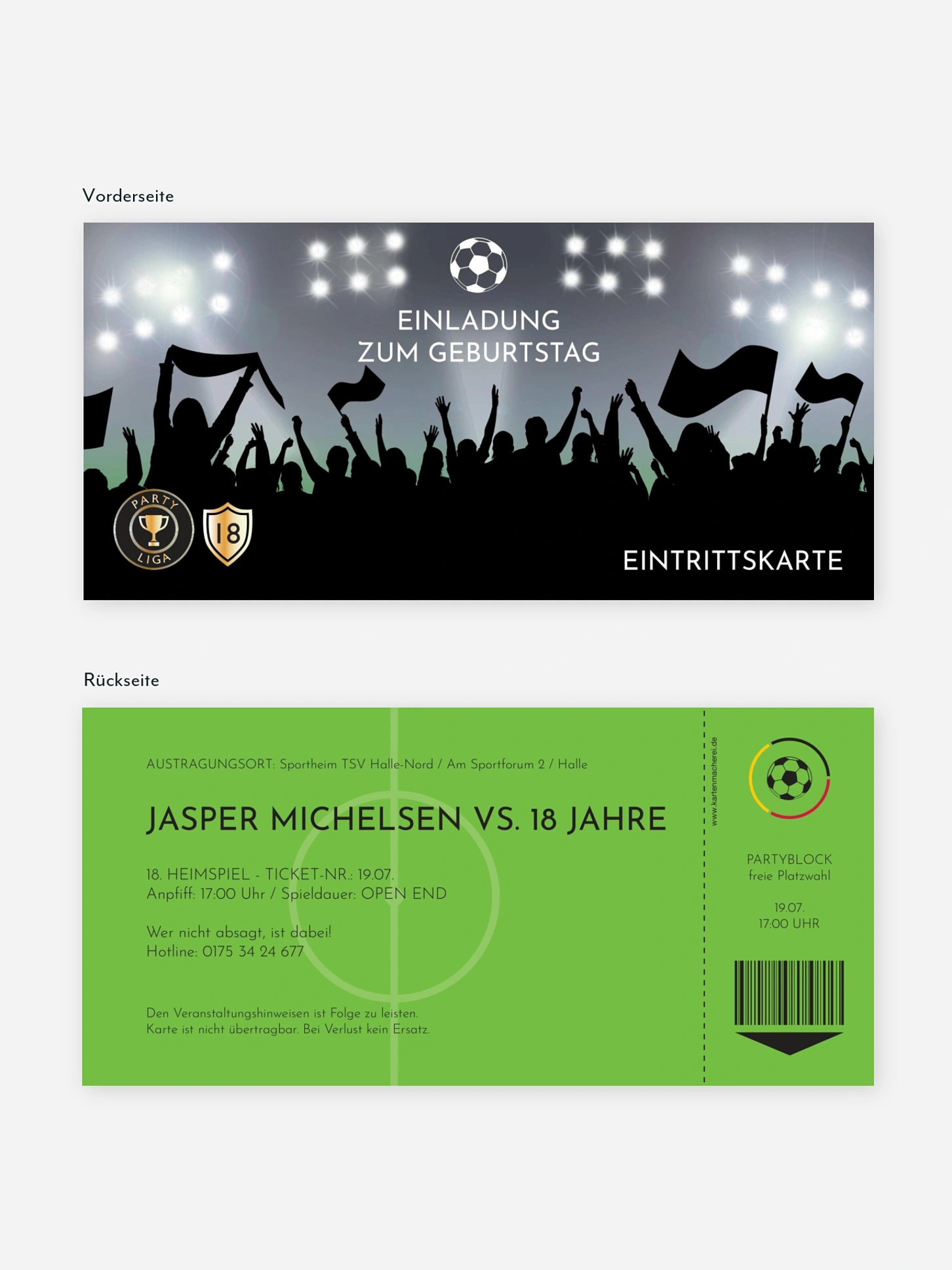 Einladung 18. Geburtstag Fußballticket
