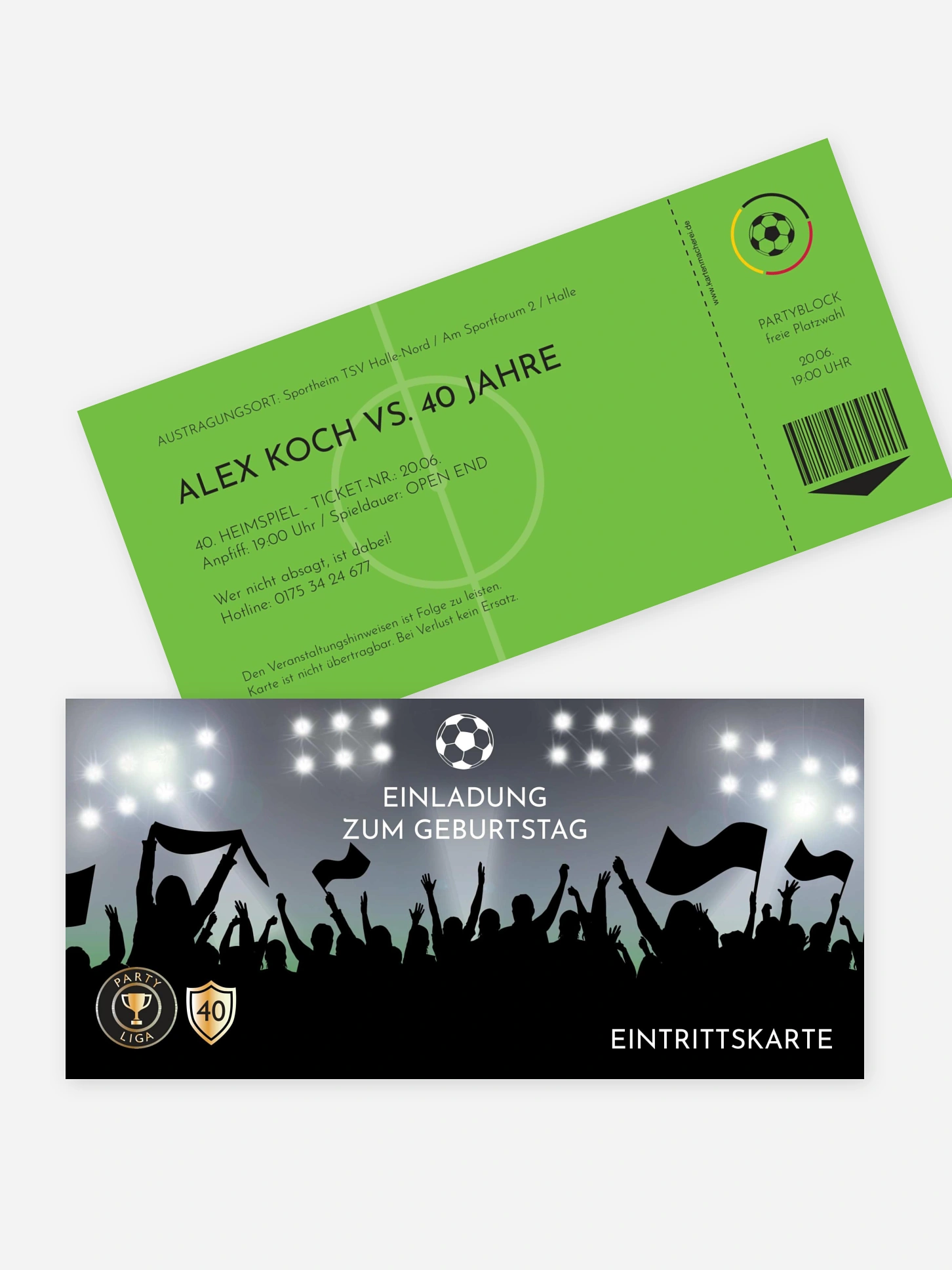 Einladung 40. Geburtstag Fußballticket