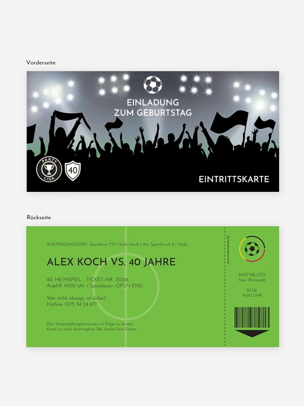 Einladung 40. Geburtstag Fußballticket