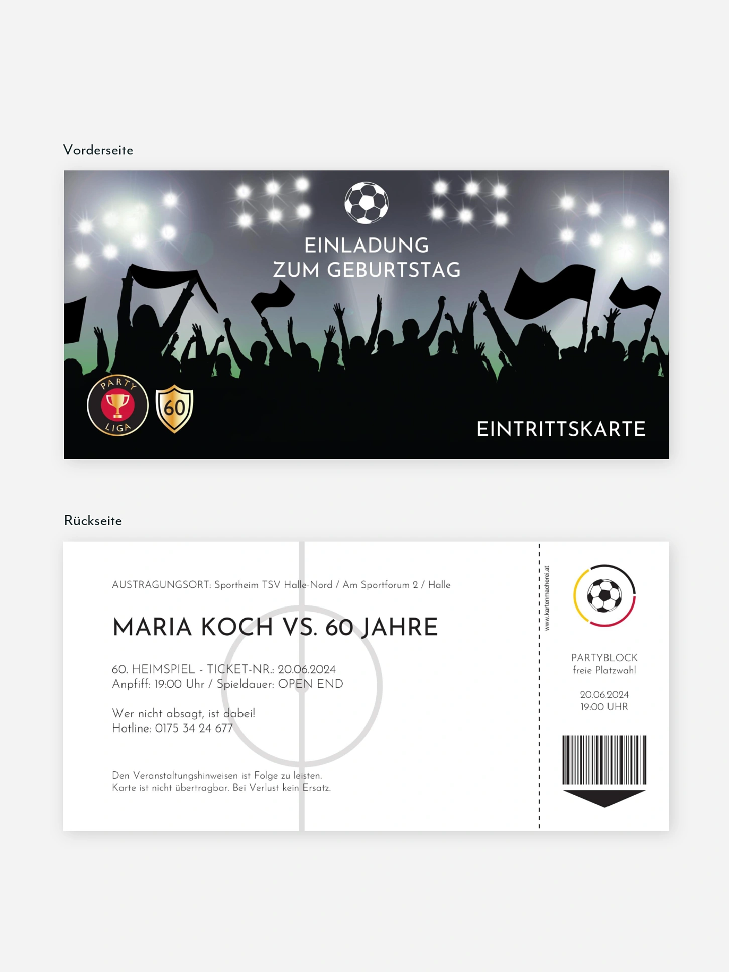 Einladung 60. Geburtstag Fußballticket