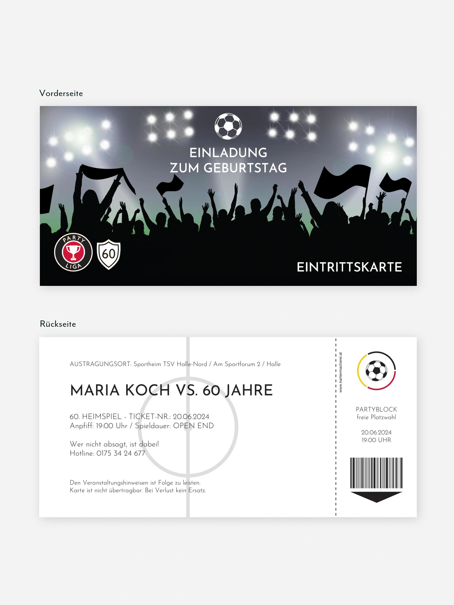 Einladung 60. Geburtstag Fußballticket
