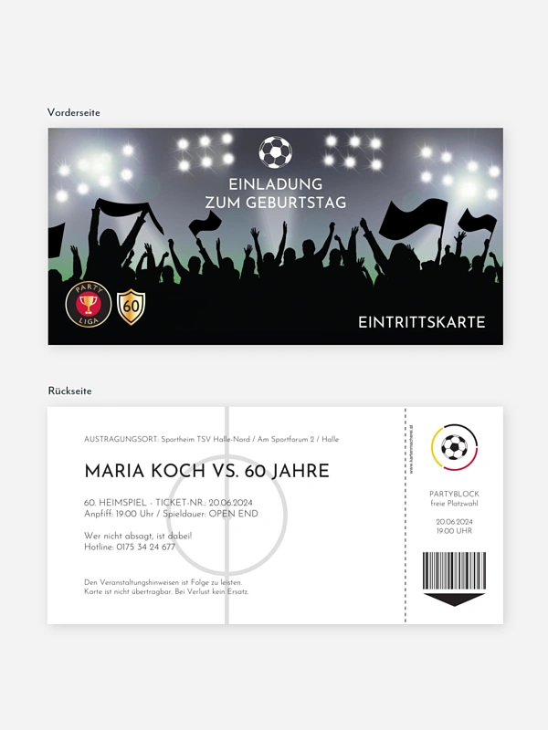 Einladung 60. Geburtstag Fußballticket