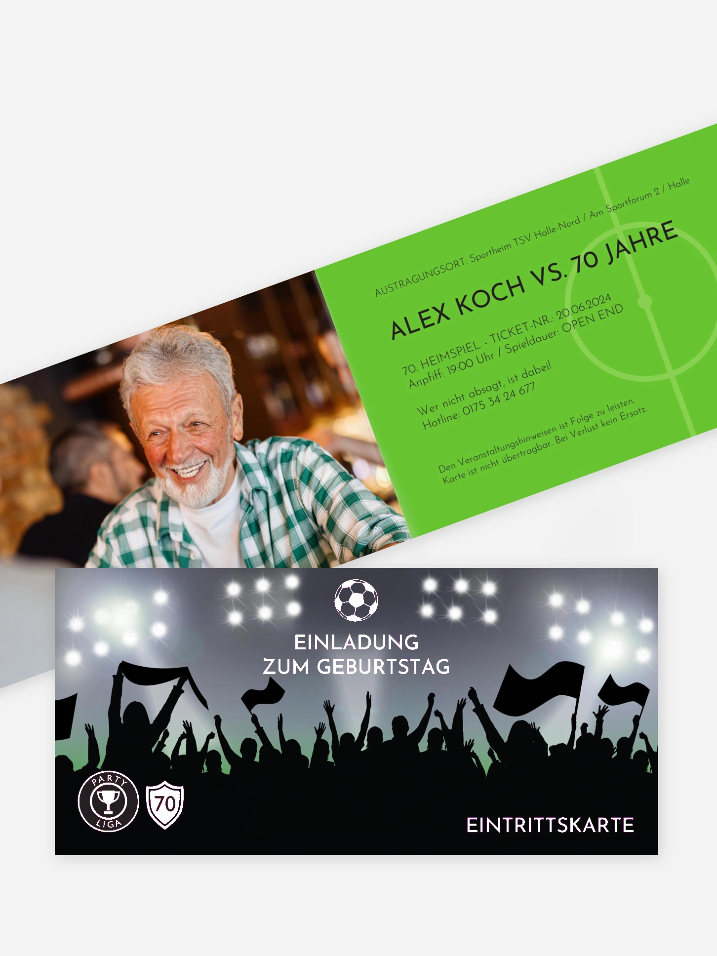Einladung 70. Geburtstag Fußballticket