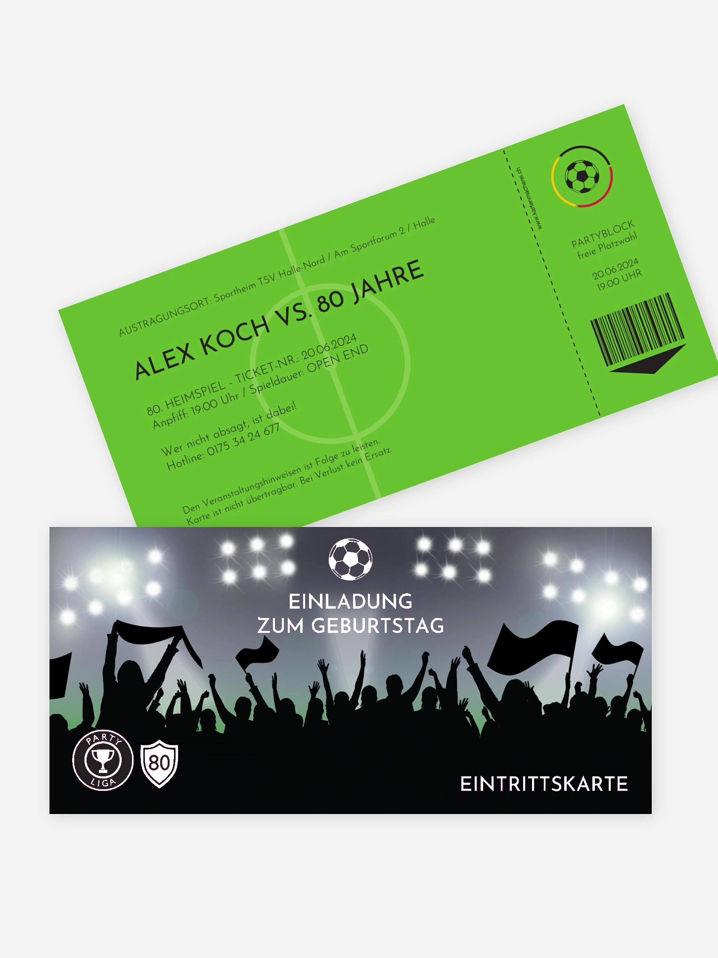 Einladung 80. Geburtstag Fußballticket