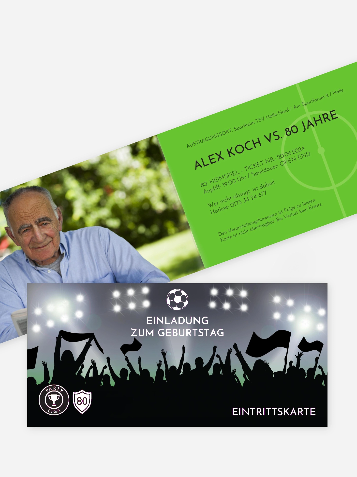 Einladung 80. Geburtstag Fußballticket