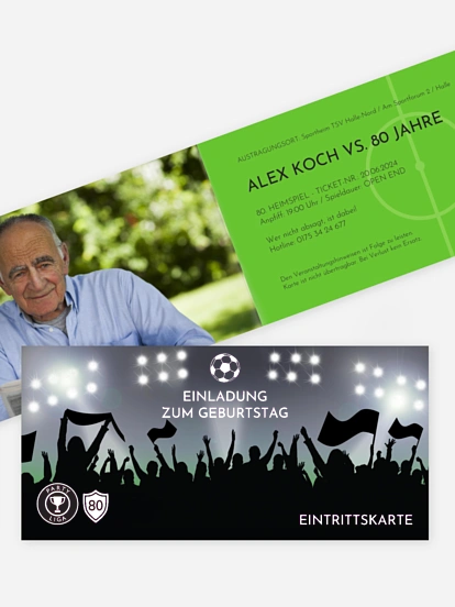 Einladung 80. Geburtstag Fußballticket