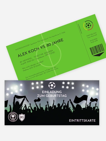 Einladung 80. Geburtstag Fußballticket