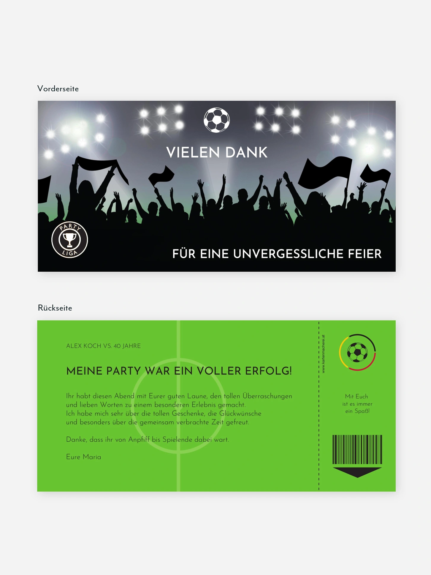 Dankeskarte Geburtstag Fußballticket