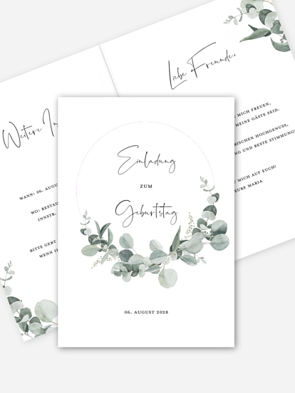 Einladung 50. Geburtstag Eucalyptus Love